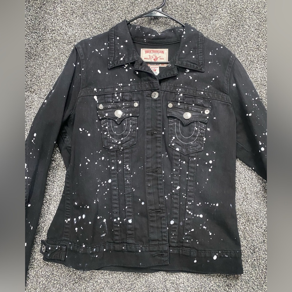 True Religion womens XL splatter paint Jean jacket